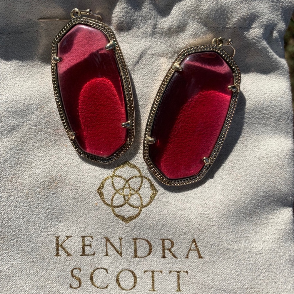 Kendra Scott Gold Drop Danielle Earrings with Red